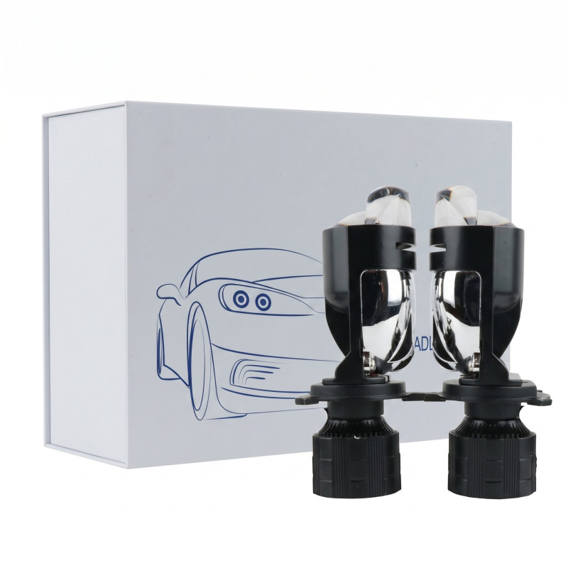 Світлодіодні LED лампи H4 A82 5000K 6000Lm 12V-24V лінзовані міні бі-лед кулер для авто (комплект 2 шт.)