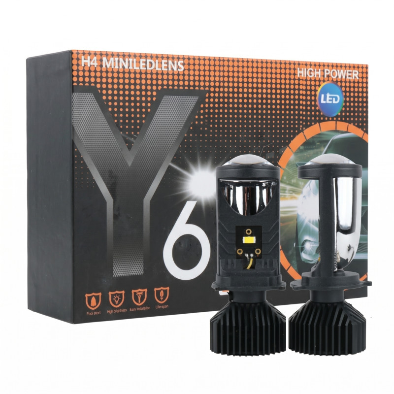 Світлодіодні LED лампи H4 Y6 Mini LED Lens 5000K 8000Lm 12V-24V лінзовані міні бі-лед пасивне охолодження (комплект 2 шт.)