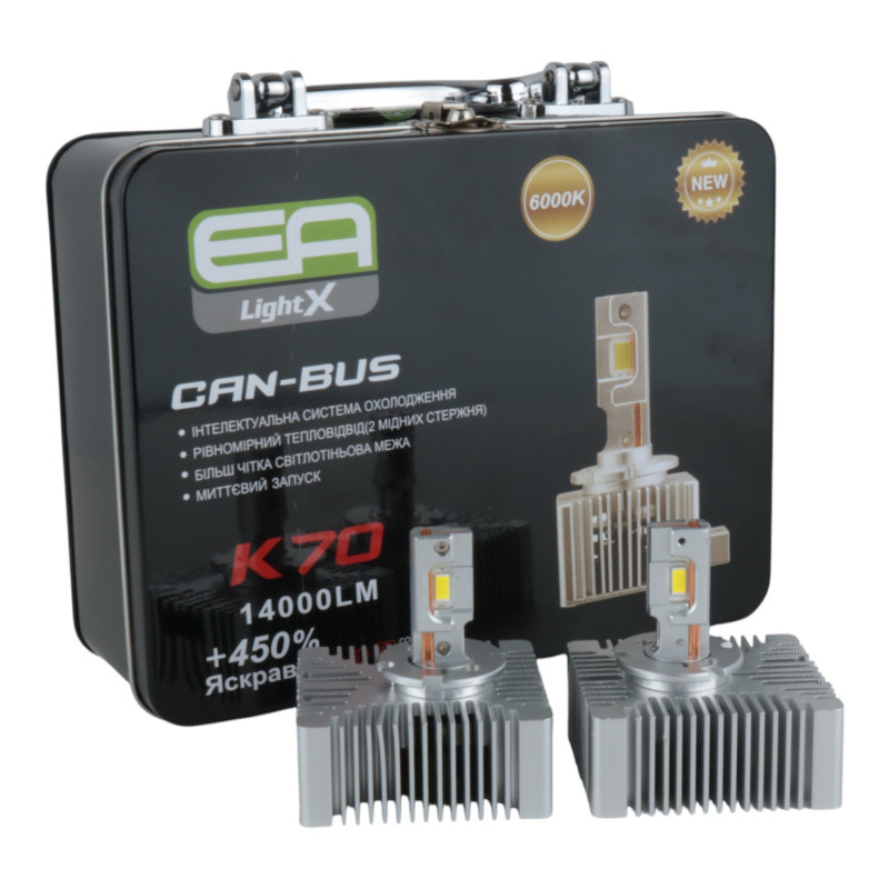 Світлодіодні LED лампи D5S EA Light X K70 Can-Bus 6000K 14000Lm 12-24V (комплект 2 шт.) штатні автолампи для лінз