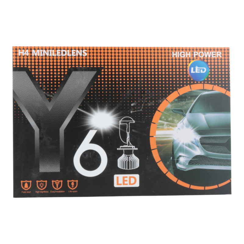 Світлодіодні LED лампи H4 Y6 Mini LED Lens 5000K 8000Lm 12V-24V лінзовані міні бі-лед пасивне охолодження (комплект 2 шт.)