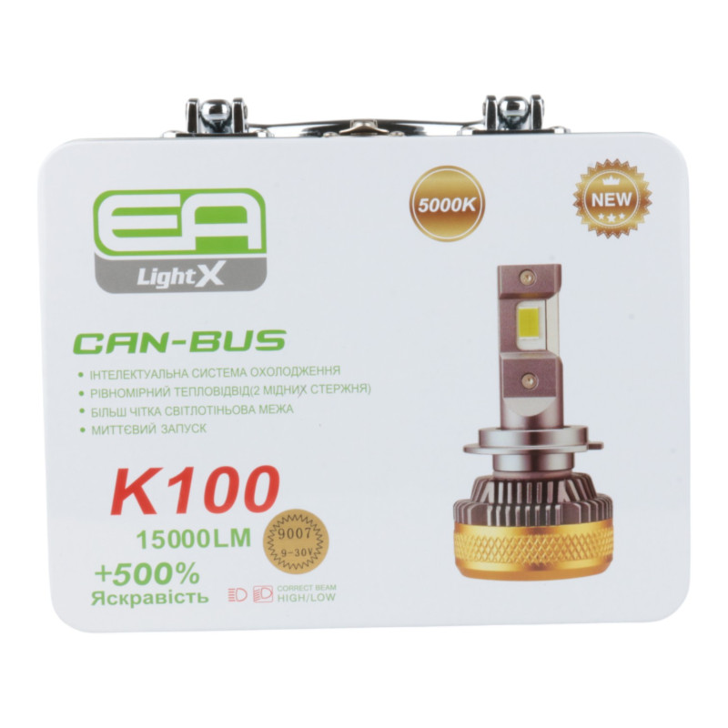Світлодіодні LED лампи 9007 (HB5) EA Light X K100 CAN-BUS 5000K 15000Lm 9V-32V +500% кулер (комплект 2 шт.)