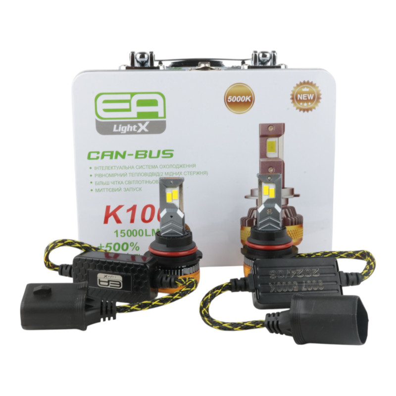 Світлодіодні LED лампи 9007 (HB5) EA Light X K100 CAN-BUS 5000K 15000Lm 9V-32V +500% кулер (комплект 2 шт.)