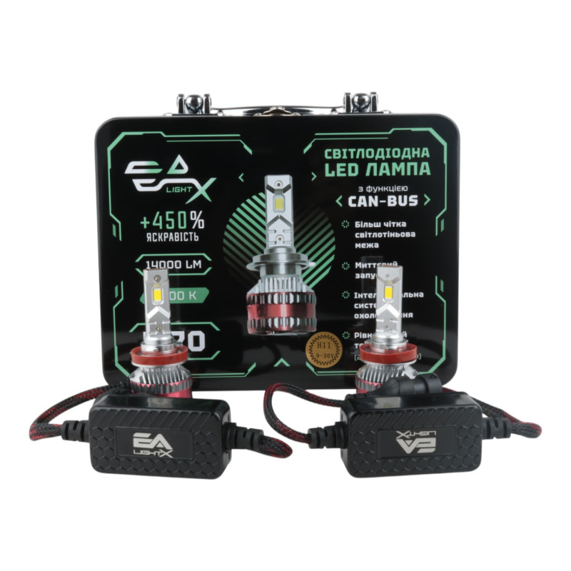 Світлодіодні LED лампи H11 EA Light X K70 CAN-BUS 5000K 14000Lm 9V-32V +450% кулер для авто (комплект 2 шт.)