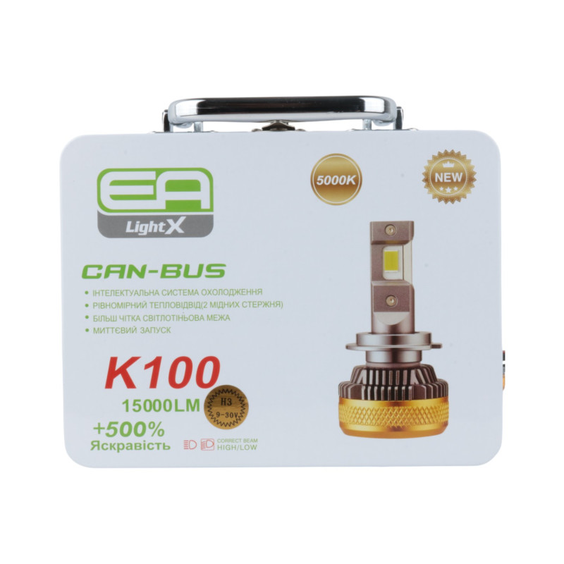 Світлодіодні LED лампи H13 EA Light X K100 CAN-BUS 5000K 15000Lm 9V-32V +500% кулер для авто (комплект 2 шт.)