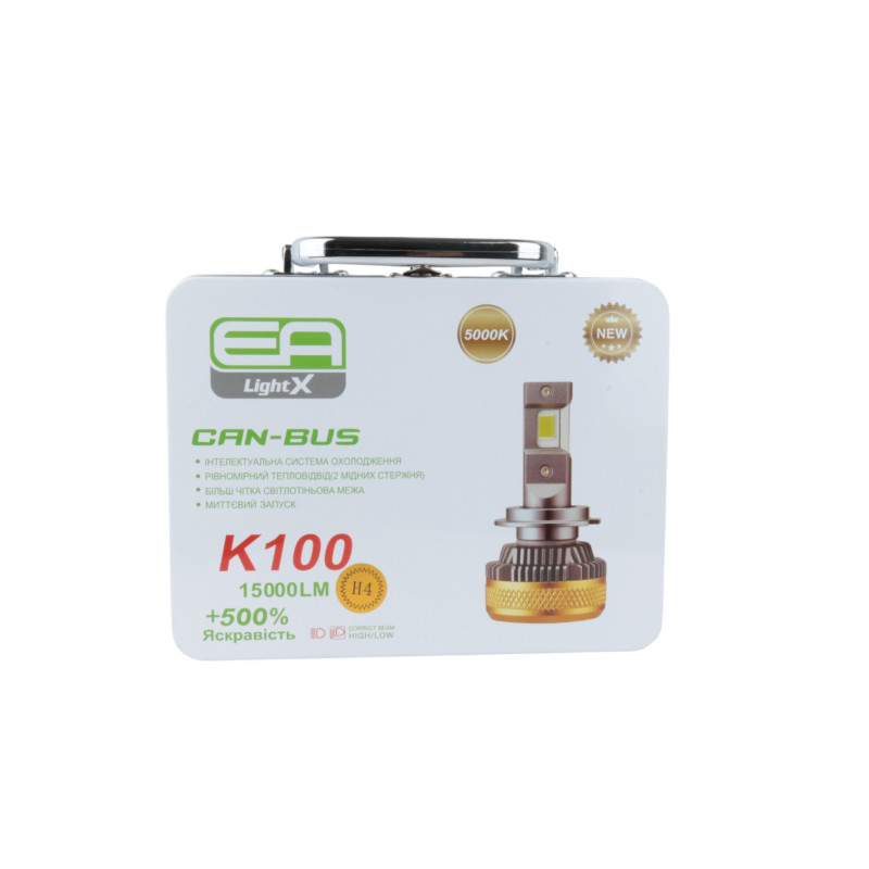 Світлодіодні LED лампи H4 EA Light X K100 CAN-BUS 5000K 15000Lm 9V-32V +500% кулер для авто (комплект 2 шт.)