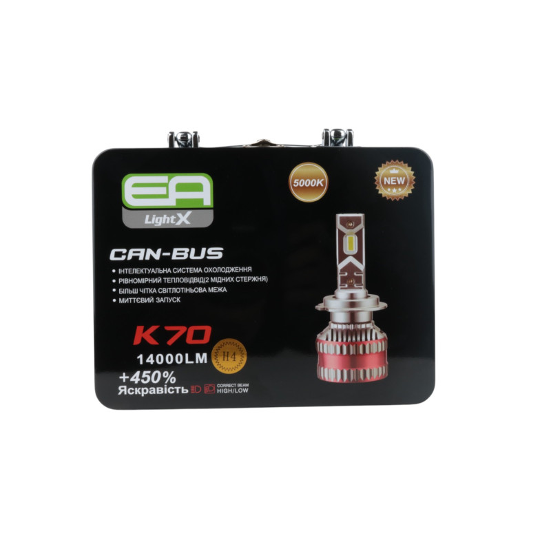 Світлодіодні LED лампи H4 EA Light X K70 CAN-BUS 5000K 14000Lm 9V-32V +450% кулер для авто (комплект 2 шт.)