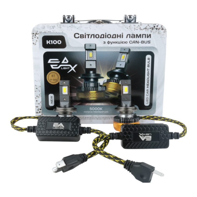 Світлодіодні LED лампи H7 EA Light X K100 CAN-BUS 5000K 15000Lm 9V-32V кулер для авто головне світло (комплект 2 шт.)