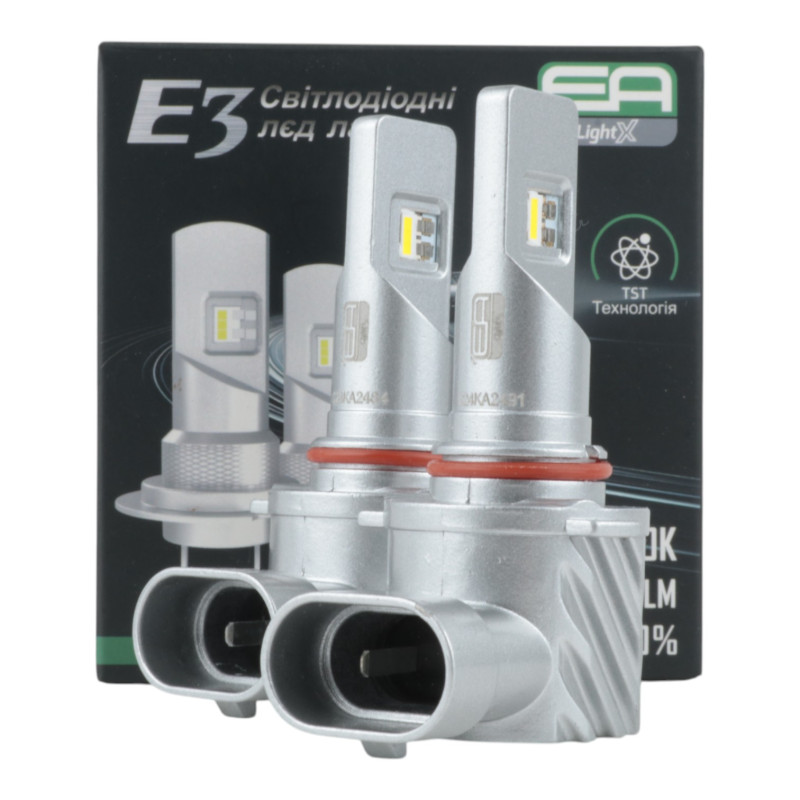 LED лампи HB3 (9005) EA Light X E3 6000Lm 5000K CSP 12/24V безвентиляторні для авто головне світло (2 шт.)