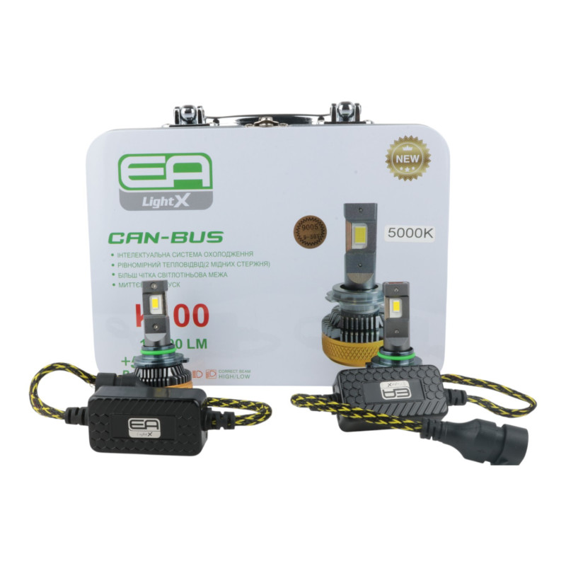 Світлодіодні LED лампи HB3 (9005) EA Light X K100 CAN-BUS 5000K 15000Lm 9V-32V +500% кулер (комплект 2 шт.)