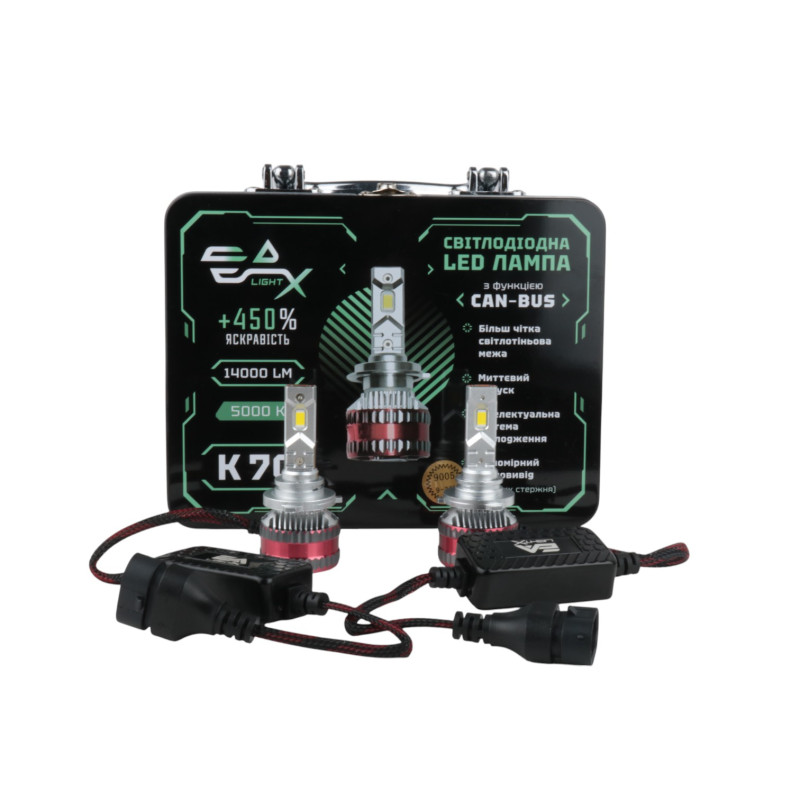 Світлодіодні LED лампи HB3/HB4 EA Light X K70 CAN-BUS 5000K 14000Lm 9V-32V +450% кулер (комплект 2 шт.)