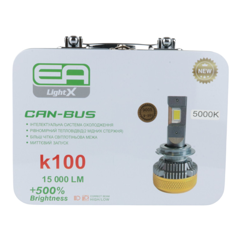 Світлодіодні LED лампи HB4 (9006) EA Light X K100 CAN-BUS 5000K 15000Lm 9V-32V +500% кулер (комплект 2 шт.)