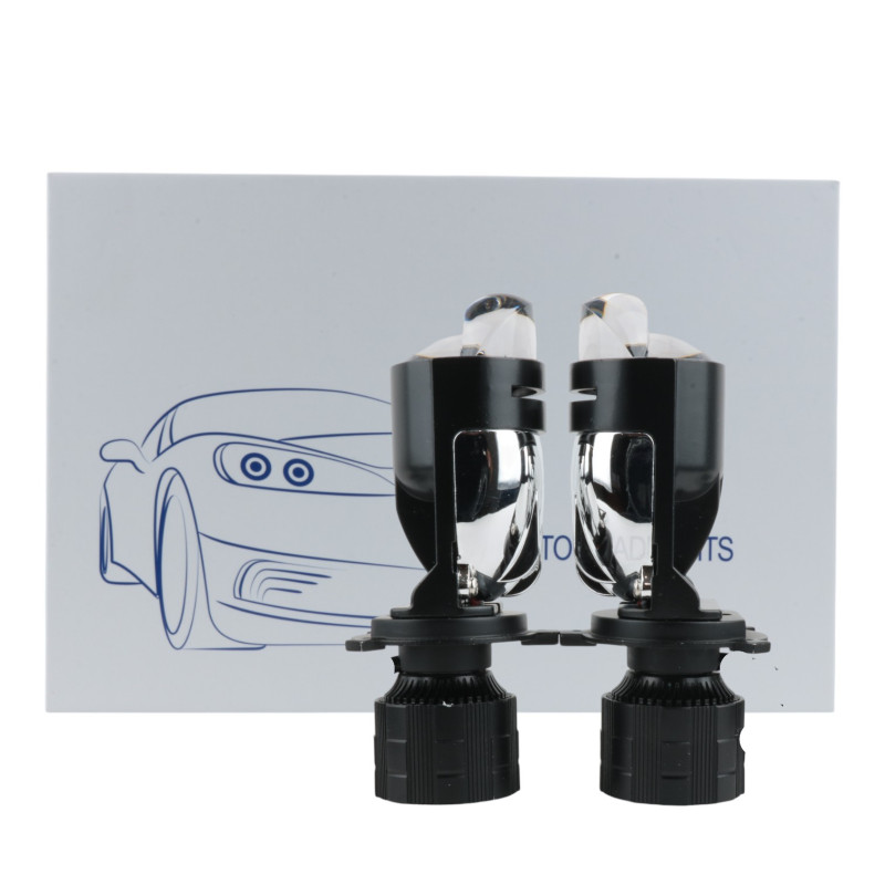 Світлодіодні LED лампи H4 A82 5000K 6000Lm 12V-24V лінзовані міні бі-лед кулер для авто (комплект 2 шт.)