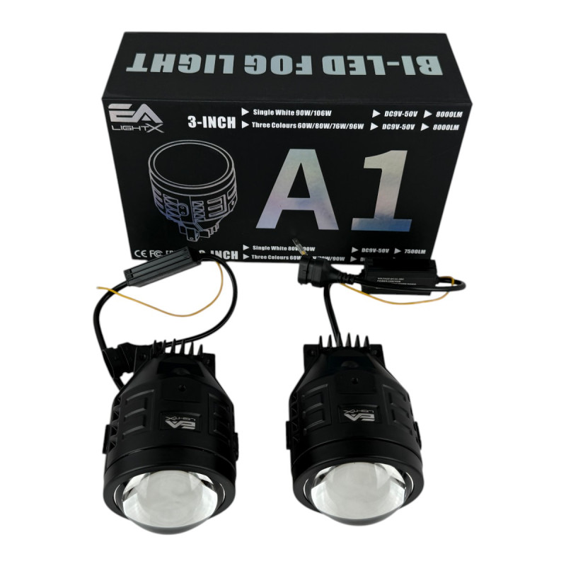 Світлодіодні протитуманні фари Bi-LED лінзи EA Light X A1 Nissan Juke 90W 12-24V двоколірні біло-жовті (комплект 2 шт.)