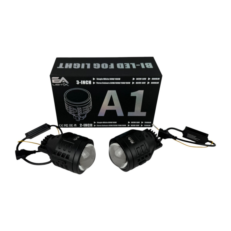 Світлодіодні протитуманні фари Bi-LED лінзи EA Light X A1 Nissan Juke 90W 12-24V двоколірні біло-жовті (комплект 2 шт.)