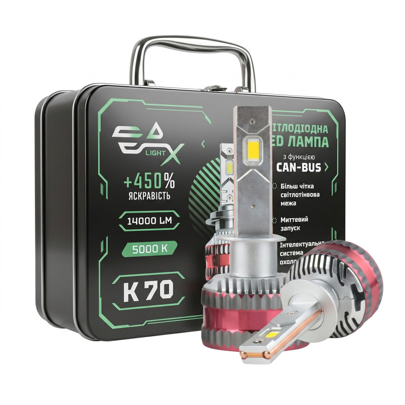 Світлодіодні LED лампи H1 EA Light X K70 CAN-BUS 5000K 14000Lm 9V-32V +450% кулер для авто (комплект 2 шт.)