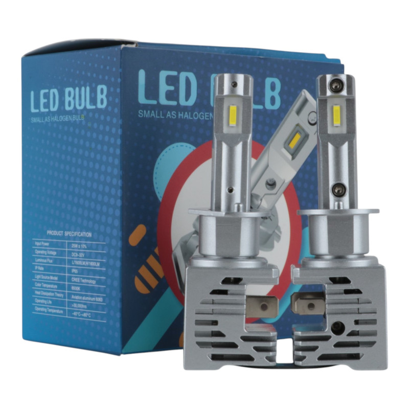 LED лампи H1 EA Light X M4 3200Lm 5500K CSP 12/24V безвентиляторні для авто головне світло / ПТФ (2 шт.)