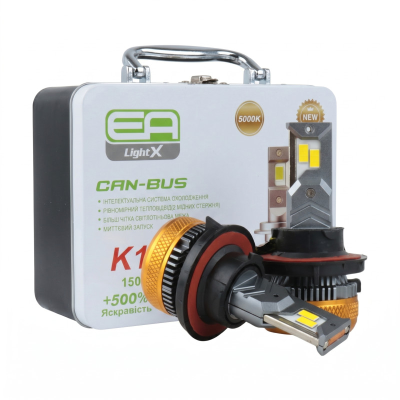 Світлодіодні LED лампи H13 EA Light X K100 CAN-BUS 5000K 15000Lm 9V-32V +500% кулер для авто (комплект 2 шт.)