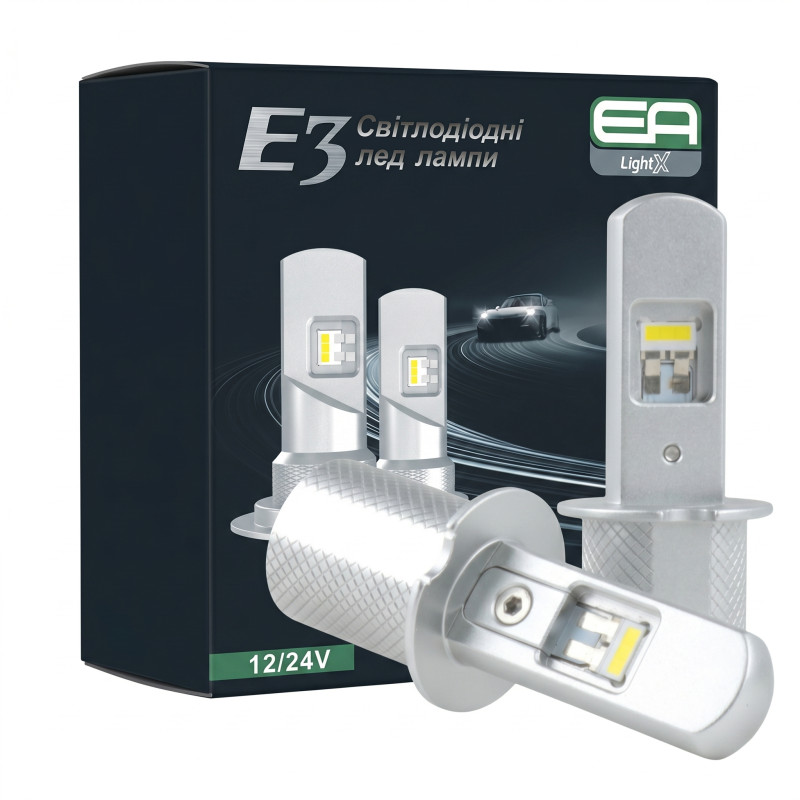 LED лампи H3 EA Light X E3 6000Lm 5000K CSP 12/24V безвентиляторні для авто в ПТФ (2 шт.)
