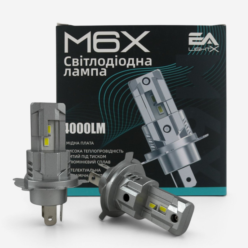 LED лампи H4 EA Light X M6X 4000Lm 6000K 12V для авто ближнє/дальнє світло (2 шт.)