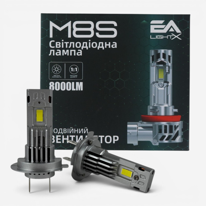 LED лампи H7 EA Light X M8S 8000Lm 6000K 12V для авто головне світло (2 шт.)