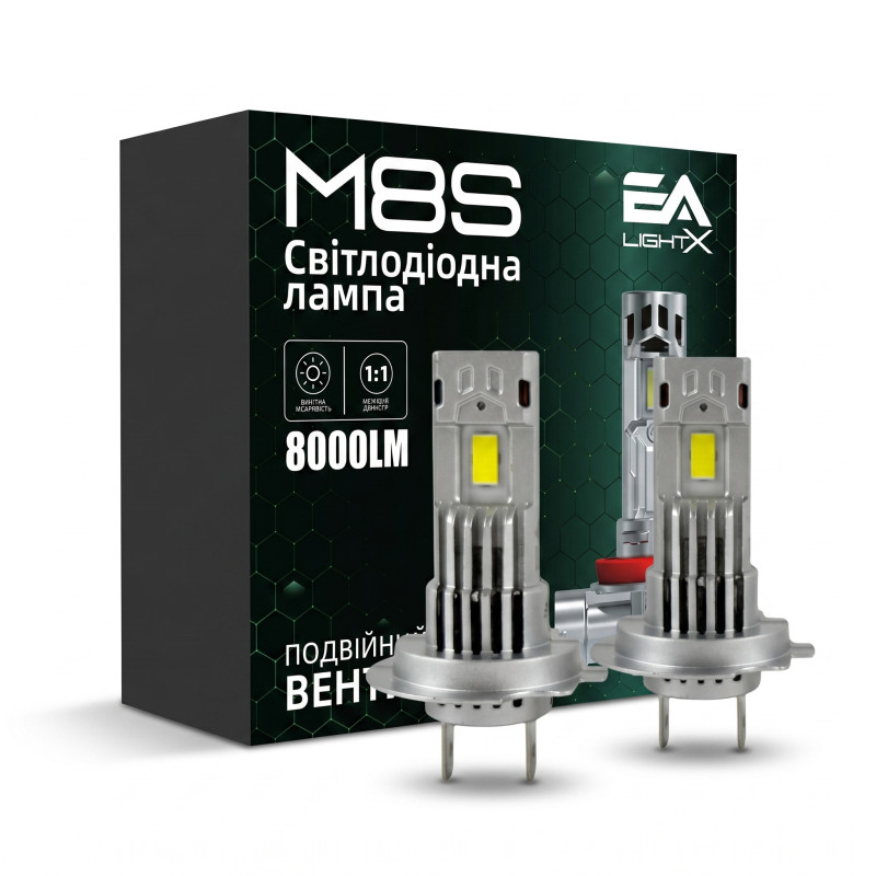 LED лампи H7 EA Light X M8S 8000Lm 6000K 12V для авто головне світло (2 шт.)
