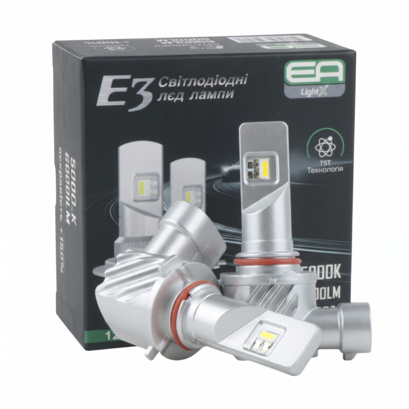 LED лампи HB3 (9005) EA Light X E3 6000Lm 5000K CSP 12/24V безвентиляторні для авто головне світло (2 шт.)