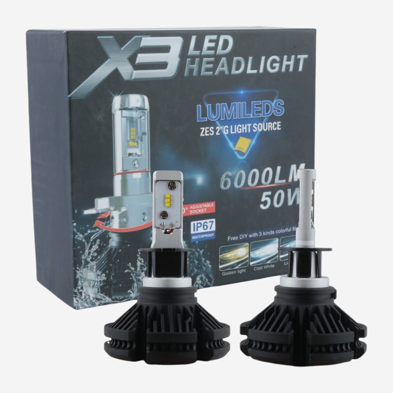 LED лампи H3 EA Light X X3 6000Lm 50W Lumileds ZES 12/24V в ПТФ / протитуманки (2 шт.)