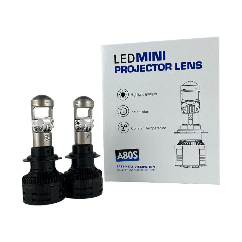 Світлодіодні LED лампи H7 EA Light X A80S 5000K 12000Lm лінзовані міні бі-лед для авто (комплект 2 шт.)