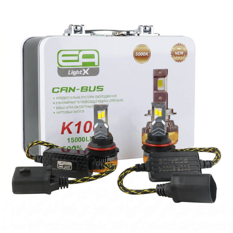Світлодіодні LED лампи 9007 (HB5) EA Light X K100 CAN-BUS 5000K 15000Lm 9V-32V +500% кулер (комплект 2 шт.)