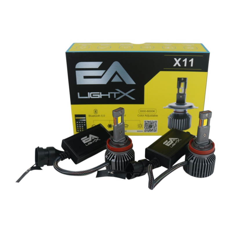 Світлодіодні LED лампи H11 EA Light X X11 Smart Bluetooth 3000K-8000K 10000Lm кулер з регулюванням кольору (комплект 2 шт.)
