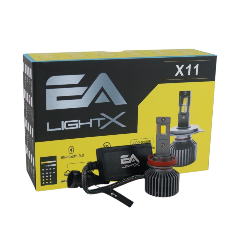 Світлодіодні LED лампи H11 EA Light X X11 Smart Bluetooth 3000K-8000K 10000Lm кулер з регулюванням кольору (комплект 2 шт.)