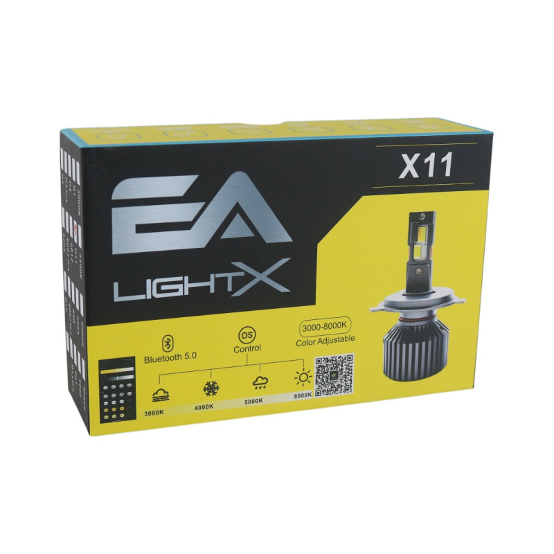 Світлодіодні LED лампи H4 EA Light X X11 Smart Bluetooth 3000K-8000K 10000Lm кулер з регулюванням кольору (комплект 2 шт.)