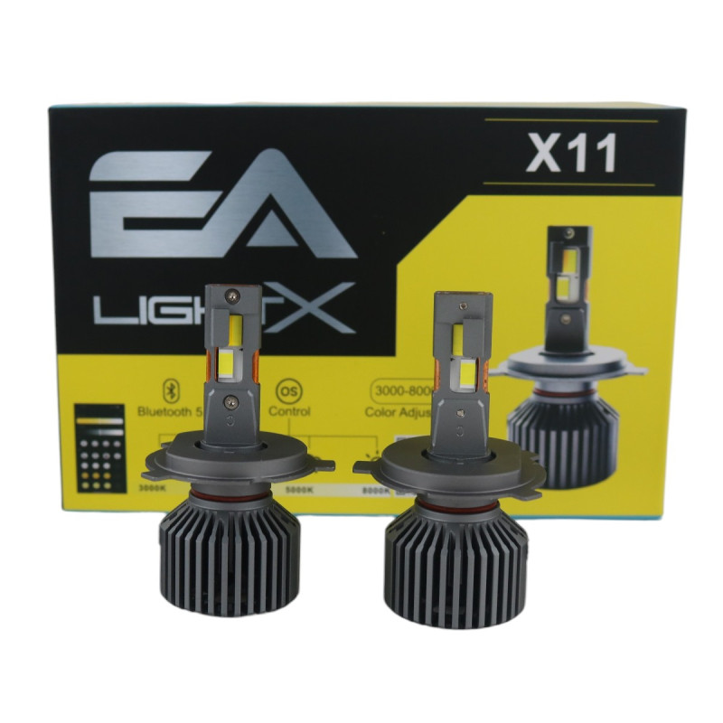 Світлодіодні LED лампи H4 EA Light X X11 Smart Bluetooth 3000K-8000K 10000Lm кулер з регулюванням кольору (комплект 2 шт.)
