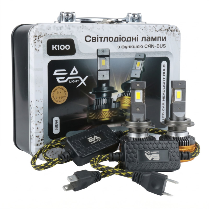 Світлодіодні LED лампи H7 EA Light X K100 CAN-BUS 5000K 15000Lm 9V-32V кулер для авто головне світло (комплект 2 шт.)