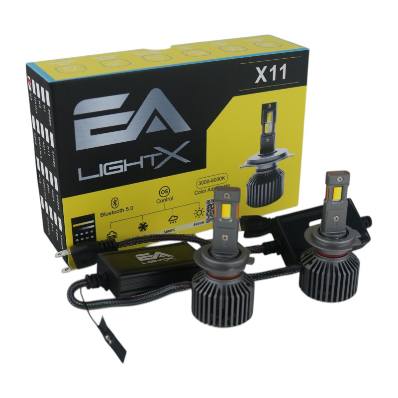 Світлодіодні LED лампи H7 EA Light X X11 Smart Bluetooth 3000K-8000K 10000Lm кулер з регулюванням кольору (комплект 2 шт.)