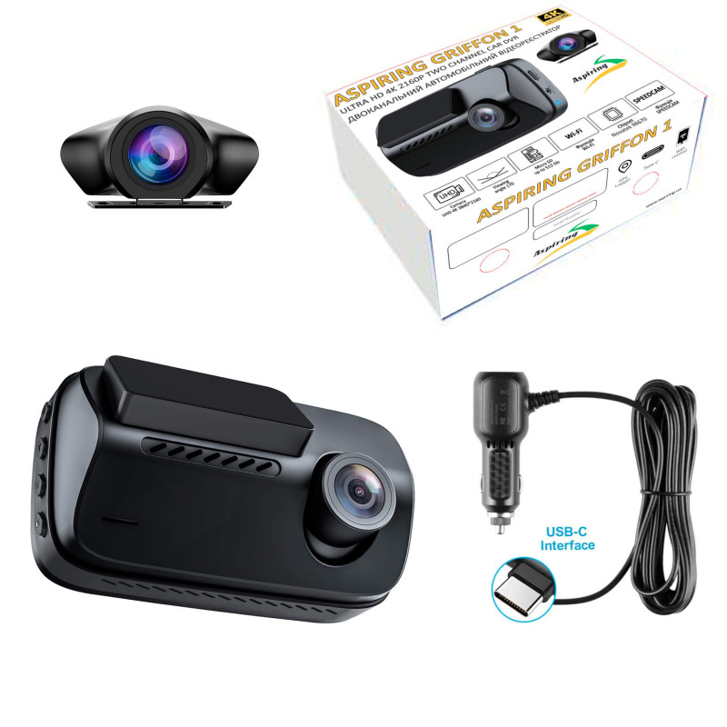 Відеореєстратор Aspiring Griffon 1 Dual, 4K, Speedcam, Wi-Fi, GPS