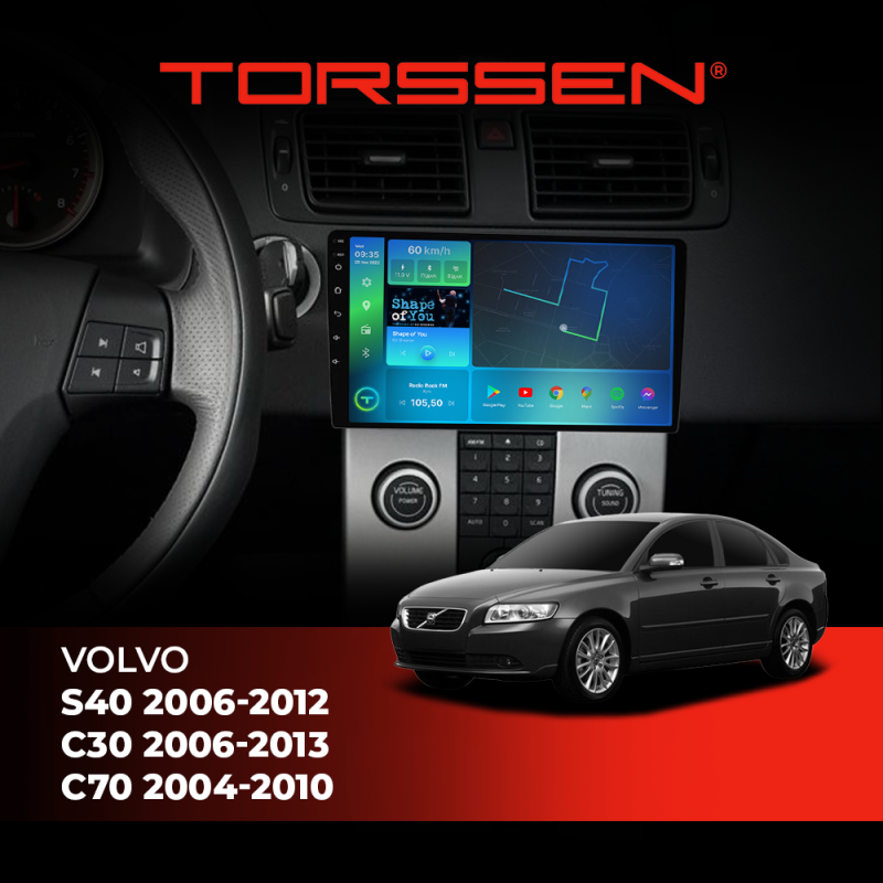 Штатна магнітола Torssen Volvo S40 06-12/ C30 06-13/ C70 04-10 FL9 4+64Gb 4G Carplay DSP