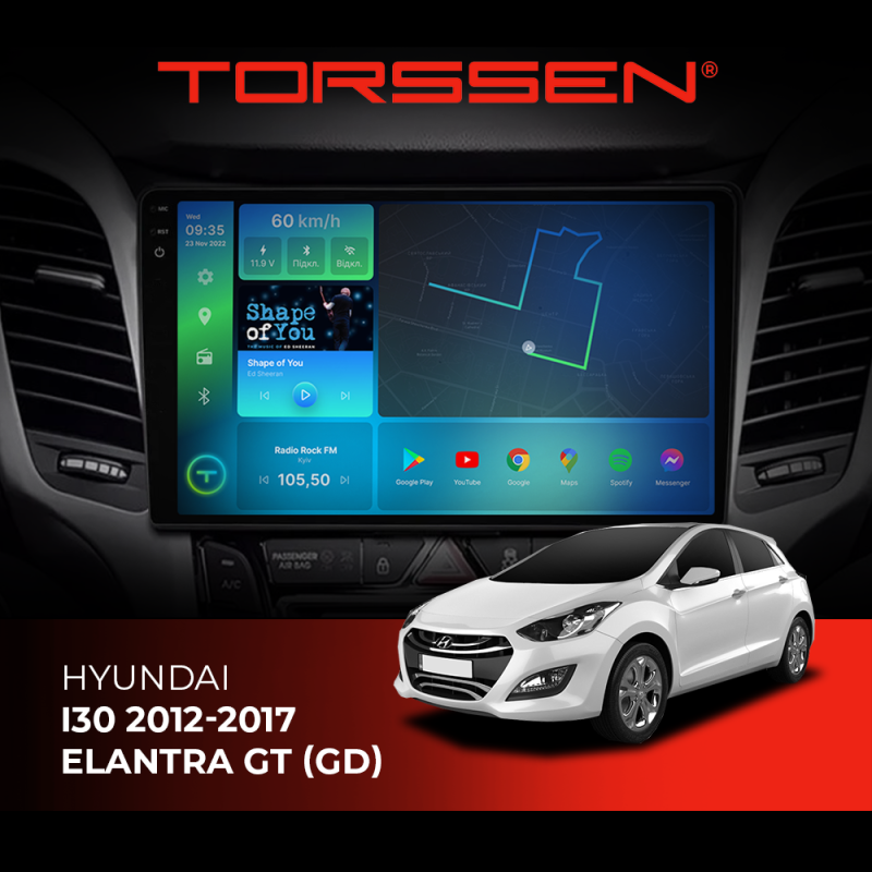 Штатна магнітола Torssen 2K Hyundai I30 12-17/Elantra GT (GD) F9332 4G Carplay DSP
