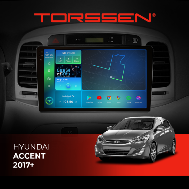 Штатна магнітола Torssen 2K Hyundai Accent 2017+  F9332 4G Carplay DSP
