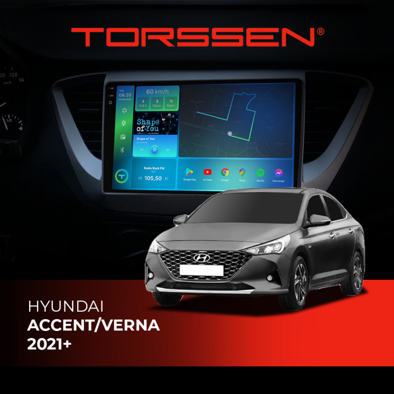 Штатна магнітола Torssen 2K Hyundai Accent/Verna 2021+ F9332 4G Carplay DSP