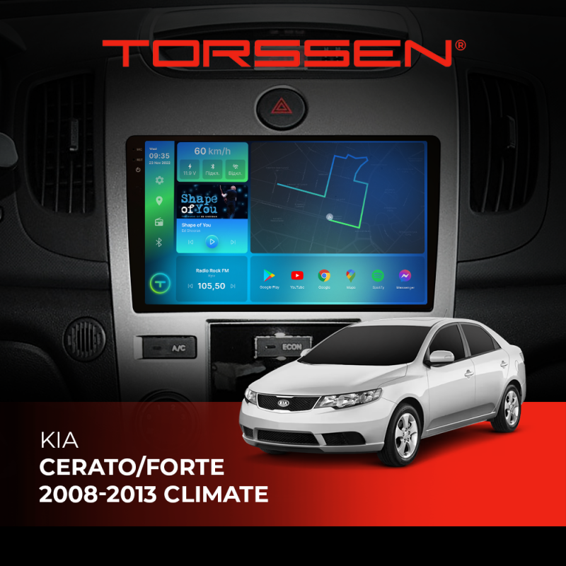Штатна магнітола Torssen 2K Kia Cerato/Forte 08-13 F9332 4G Carplay DSP climate