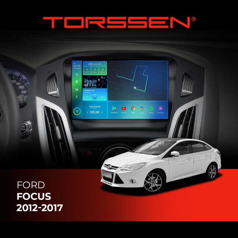 Штатная магнитола Torssen Ford Focus 12-17 чорна/сіра з кнопками FL9 4+64Gb 4G Carplay DSP