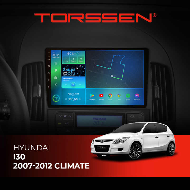 Штатна магнітола Torssen Hyundai i30 2007-2012 climate FL9 4+64Gb 4G Carplay DSP