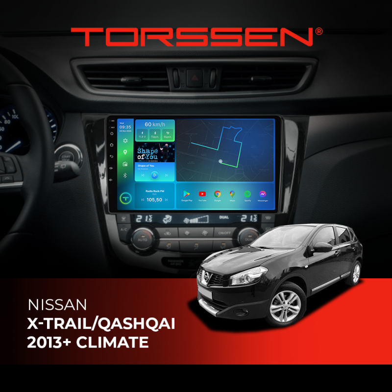 Штатна магнітола Torssen Nissan Xtrail/Qashqai 2013+ climate  FL10 4+64Gb 4G Carplay DSP