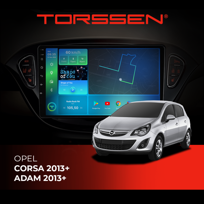 Штатна магнітола Torssen Opel Corsa 13+/Adam 13+  FL9 4+64Gb 4G Carplay DSP