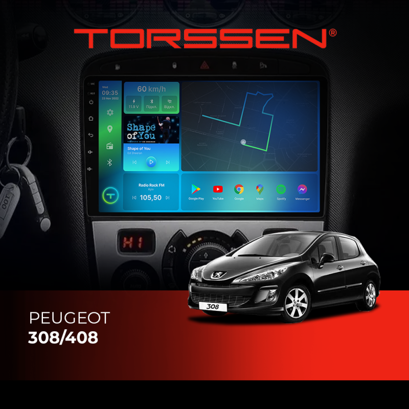 Штатна магнітола Torssen Peugeot 308/408 FL9 4+64Gb 4G Carplay DSP