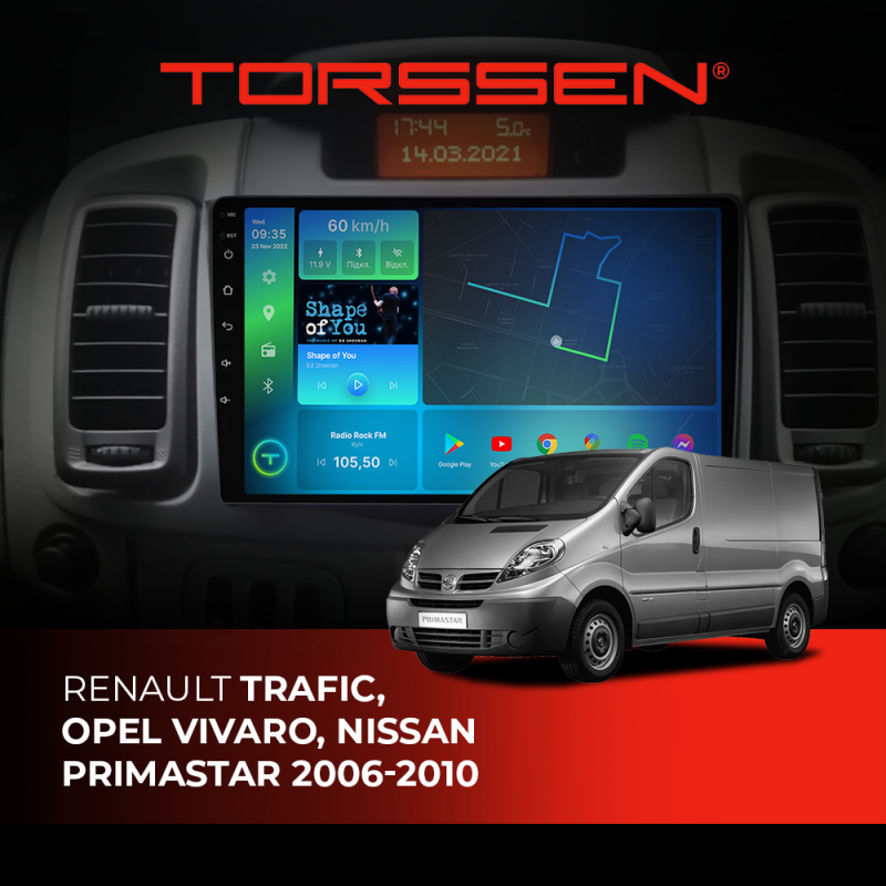 Штатная магнитола Torssen Renault Trafic, Opel Vivaro, Nissan Primastar 06-10 FL10 4+64Gb 4G Carplay DSP