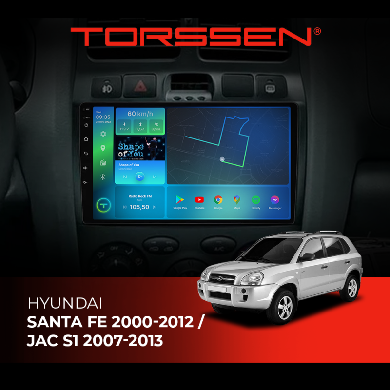 Штатна магнітола Torssen Hyundai Santa Fe 00-12 / Jac S1 07-13 FL9 4+64Gb 4G Carplay DSP