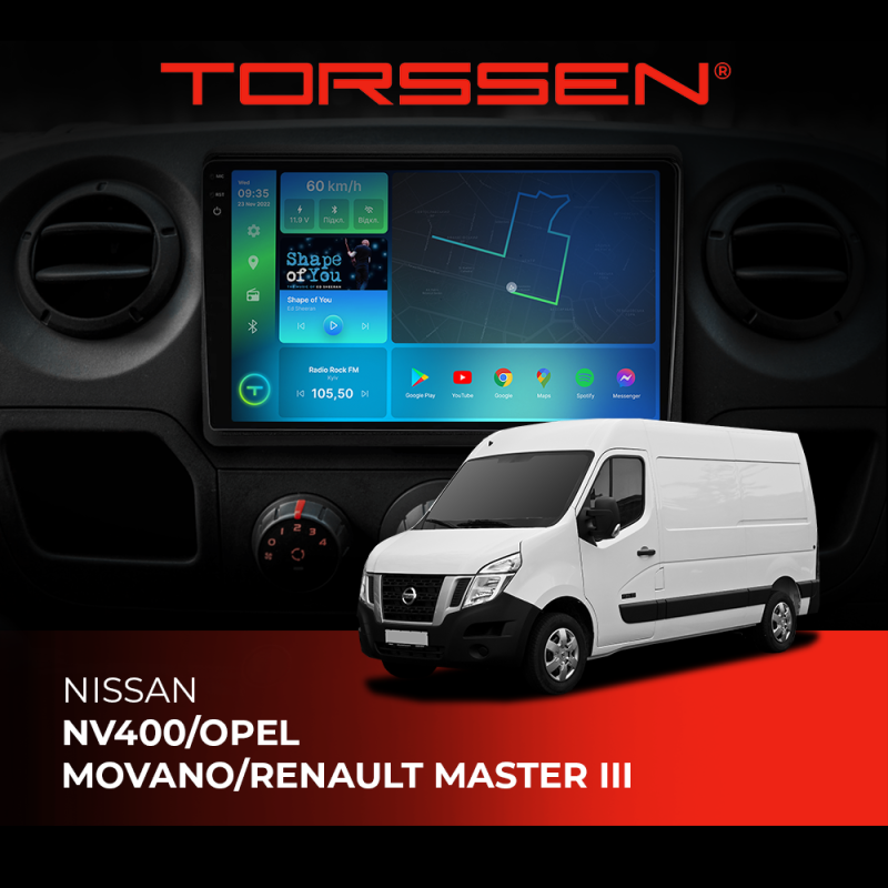 Штатна магнітола Torssen 2K NISSAN NV400/OPEL MOVANO/RENAULT MASTER III FL10 4+64Gb 4G Carplay DSP