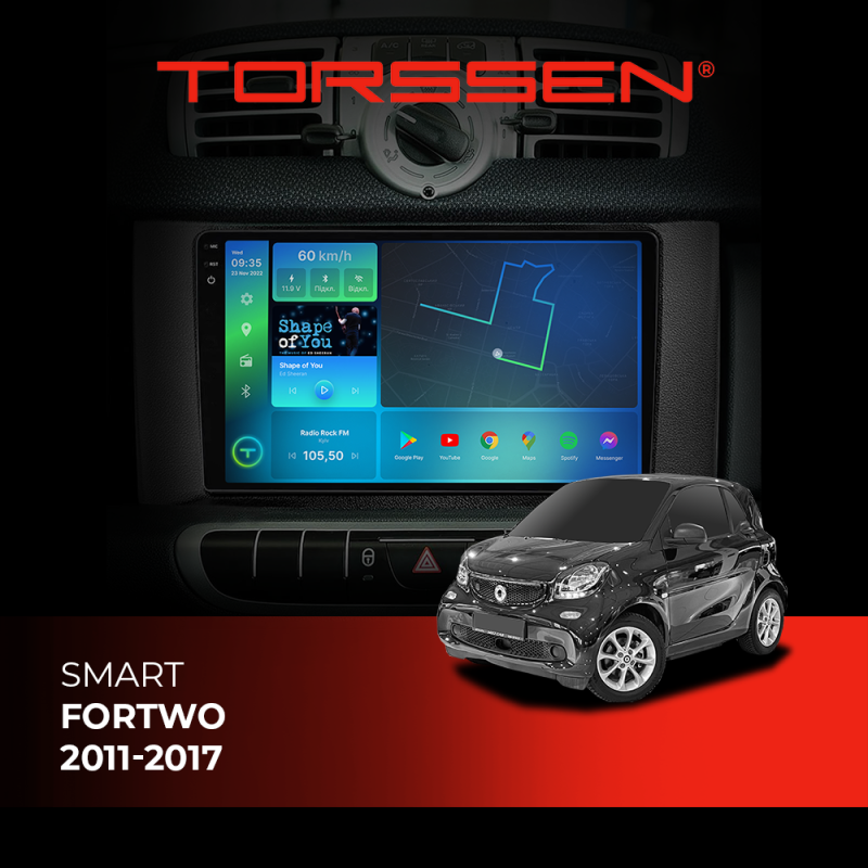Штатна магнітола Torssen 2K Smart ForTwo 11-17 F96128 4G Carplay DSP